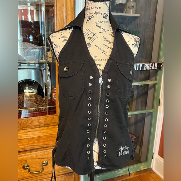 Harley-Davidson® RARE VINTAGE FIND‼️ Super Sexy Lace-Up Halter Top- Large ❤️🔥 - Picture 2 of 12